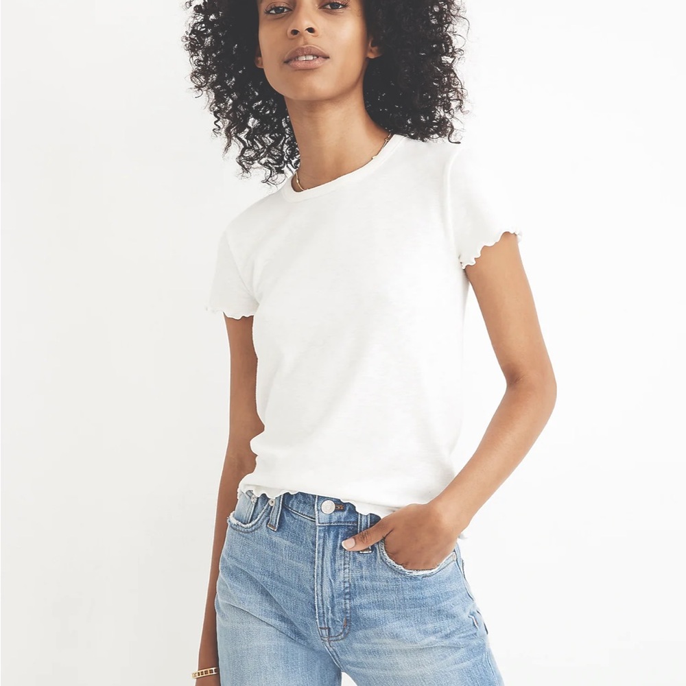 Madewell Lettuce Edge 90's Baby Tee in Bright Ivory S